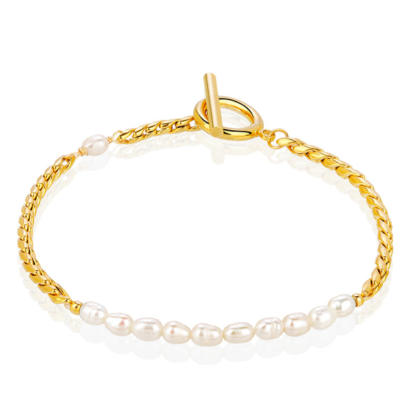 Gold Oval Freshwater Pearl Bracelets