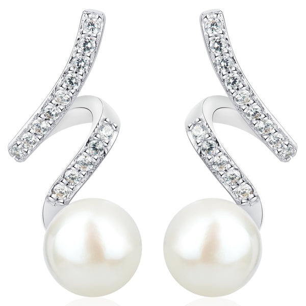 6MM Button Freshwater Pearl CZ Earrings