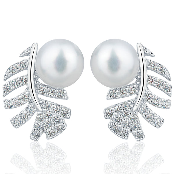 6.5MM Freshwater Button Pearl CZ Earrings