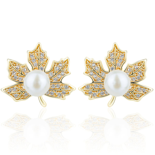 4MM Freshwater Button Pearl Maple Leaf Earrings