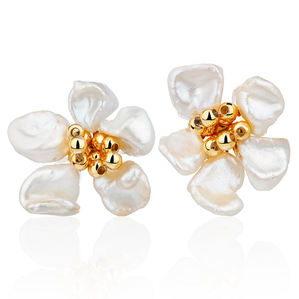 Gold Floral Baroque Pearl Earrings