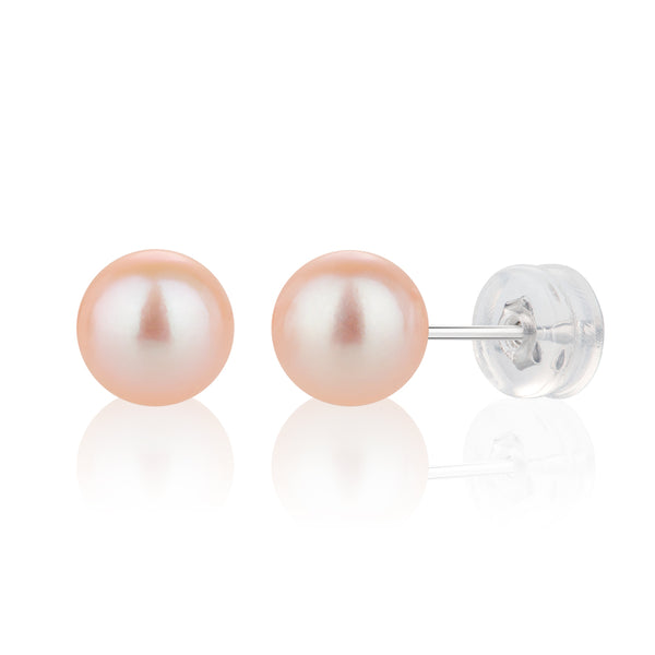 7MM Orange Freshwater Pearl Earrings AAAAA Quality