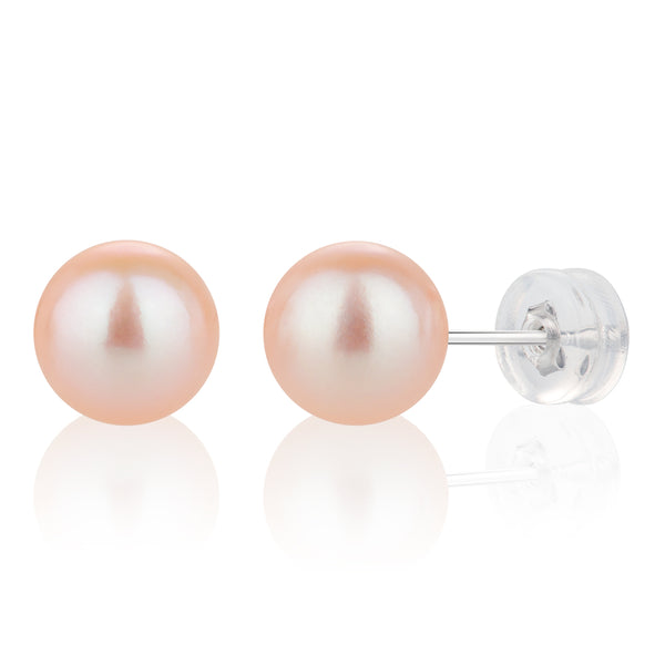 8MM Orange Freshwater Pearl Earrings AAAA Quality