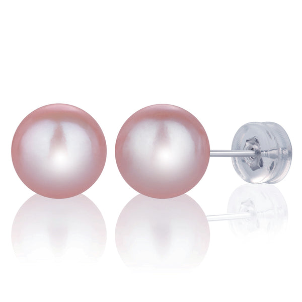 8MM Pink Freshwater Pearl Earrings AAA Quality