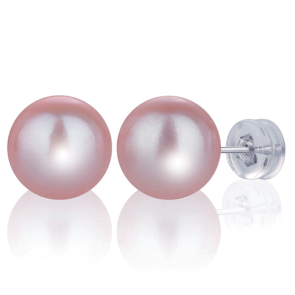 10MM Pink Freshwater Pearl Earrings AAAAA Quality