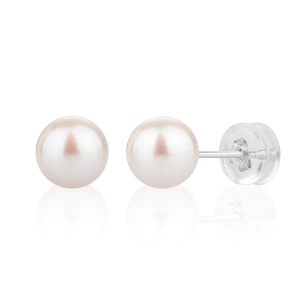 7MM White Freshwater Pearl Earrings AAA Quality