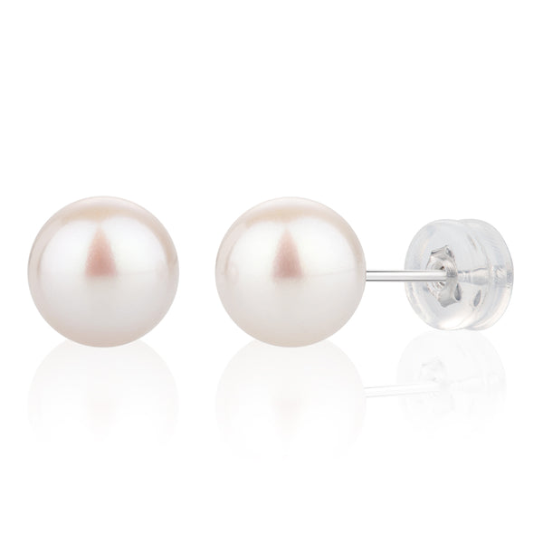 8MM White Freshwater Pearl Earrings AAAA Quality