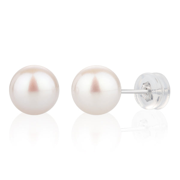 8MM White Freshwater Pearl Earrings AAA Quality