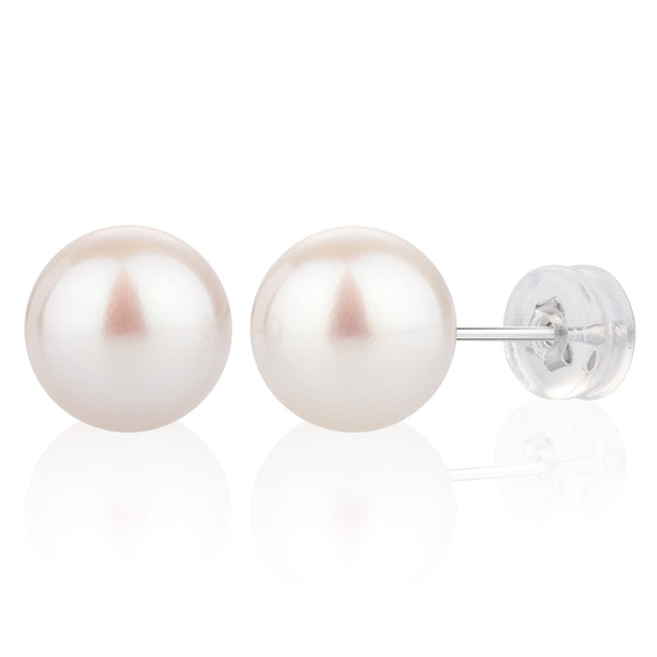9MM White Freshwater Pearl Earrings AAAA Quality