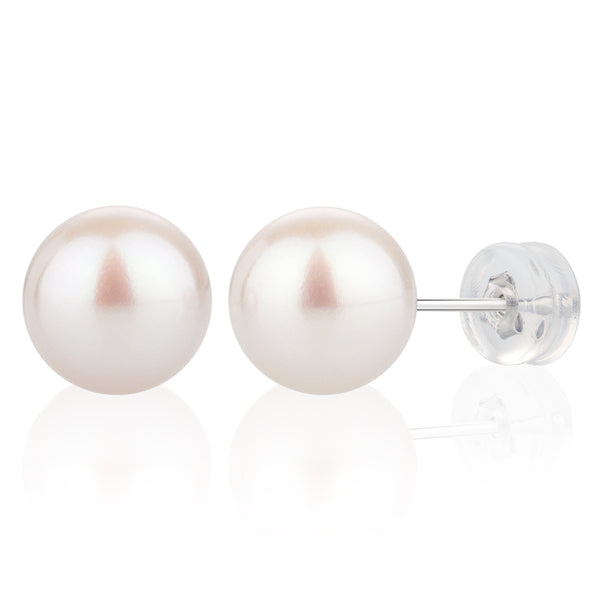 9MM White Freshwater Pearl Earrings AAA Quality