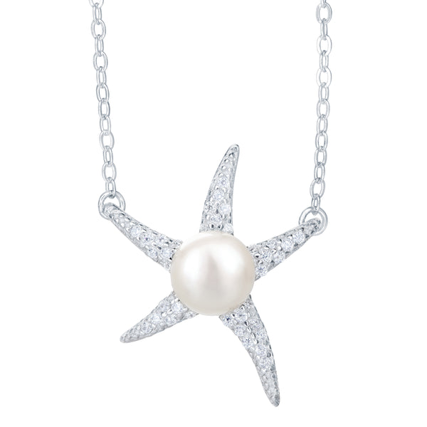 Starfish Pendant 7mm Freshwater Pearl Necklace