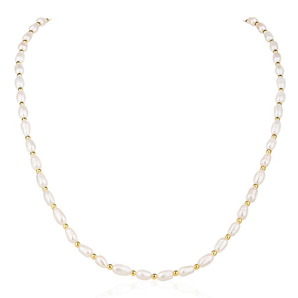 Gold Oval Freshwater Pearl Necklace