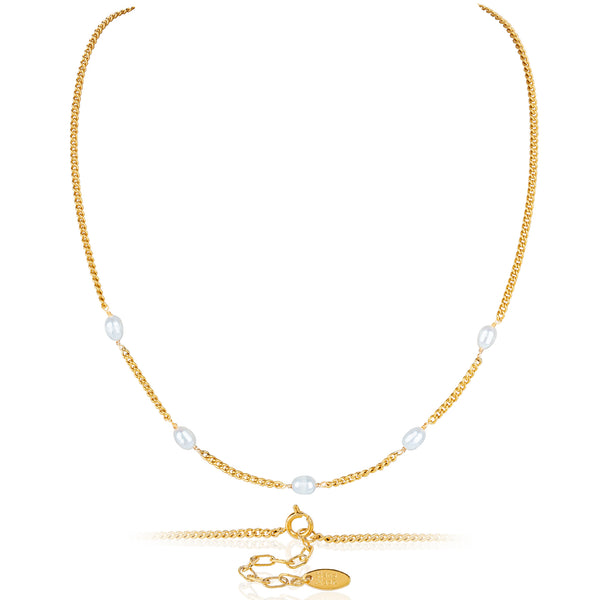 Gold Oval Pearl Chain Link Necklace