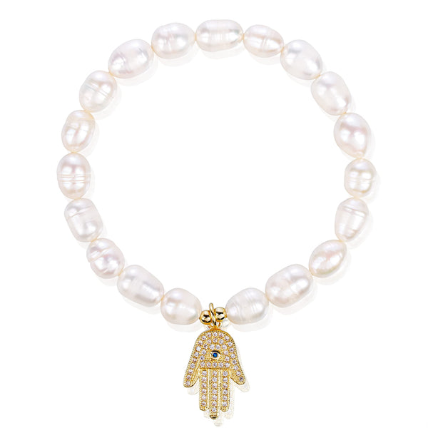 Freshwater Pearl Bracelet Hand of Fatima Pendant