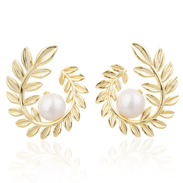 Olive Branch 7mm Button Pearl Earrings
