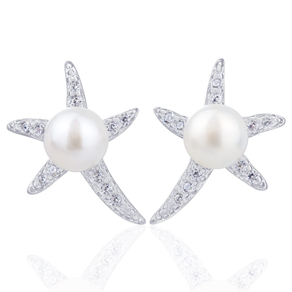 Starfish 6MM Button Freshwater Pearl Earrings