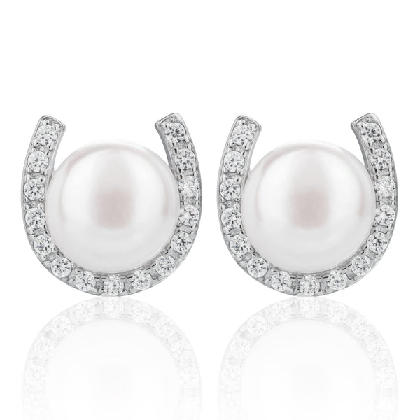 Button Freshwater Pearl Horseshoe Earrings