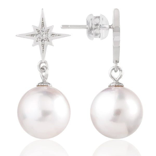 11mm Pearl Star Silver Earrings AAA Quality